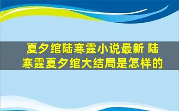 夏夕绾陆寒霆小说最新 陆寒霆夏夕绾大结局是怎样的